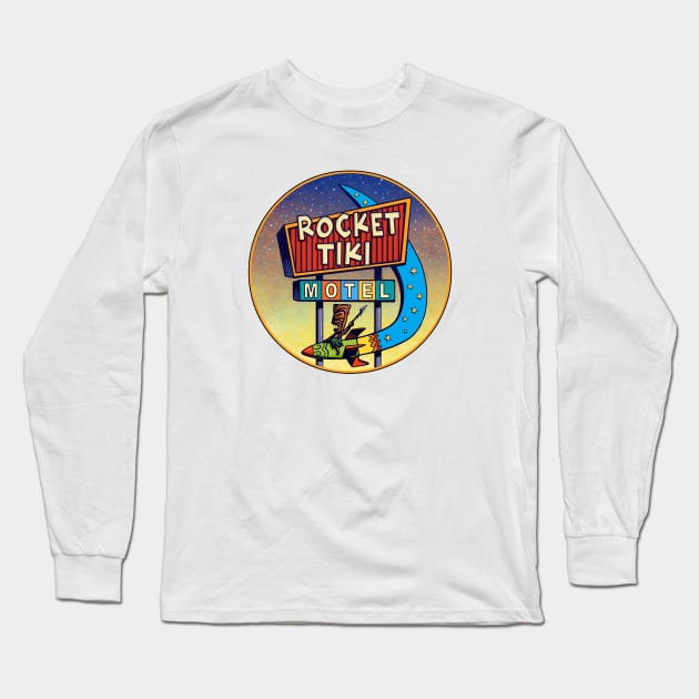 Rocket Tiki Motel Long Sleeve T-Shirt by ChetArt